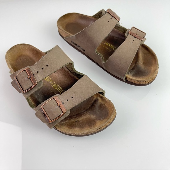 Birkenstock Shoes - Birkenstock Sandals Arizona Brown Leather Two Strap Slip On Buckle Footbed